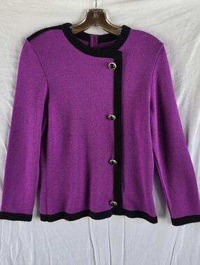 Vintage Castlebrook Purple Black Button-Front Sweater Womens Made in USA